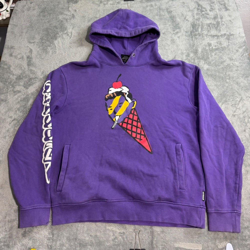 Icecream Mens Purple Graphic Hoodie Melting Face Ice Cream Cone Large RN98011